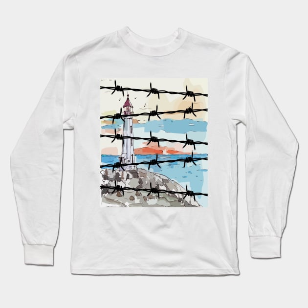 Lighthouse View Obstruct By Barb Design Long Sleeve T-Shirt by PANGANDOY